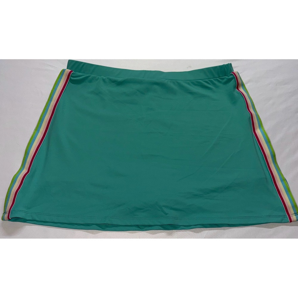 TCEC Skort Womens Large Teal Rainbow Side Stripe Athletic Golf Tennis NWT